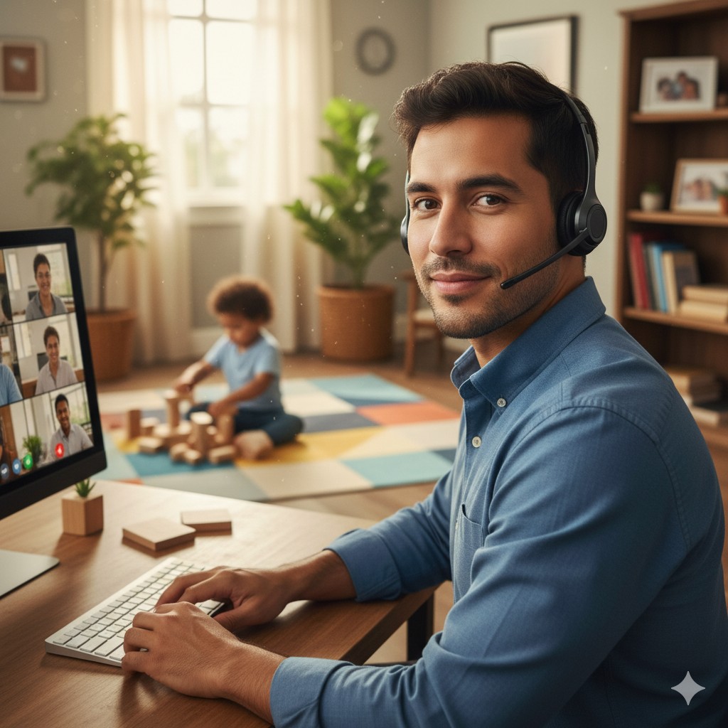 Work-life balance demonstrated by remote worker
